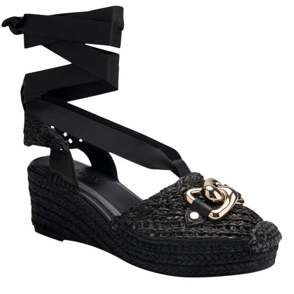 Aerosoles Scarlett Raffia Espadrille Wedge Sandal‎ Size 7.5 NWB Black Strappy - Picture 1 of 8